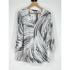Rose and Olive‎ White Gray Blue Abstract Top Size 1X Flowy Coastal Cool